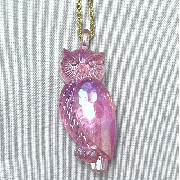 Vintage Pink Lucite Plastic Owl Necklace